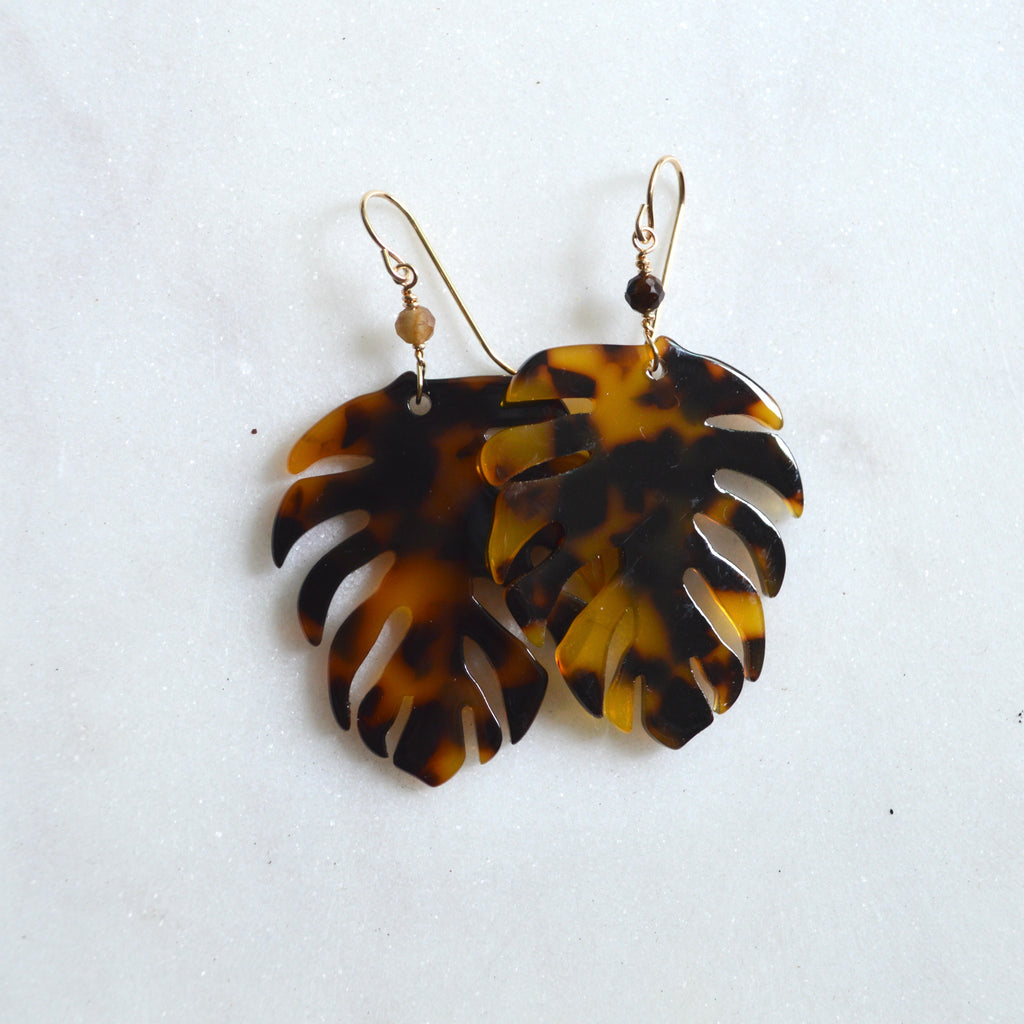 Large Tortoise Monstera Leaf Earrings