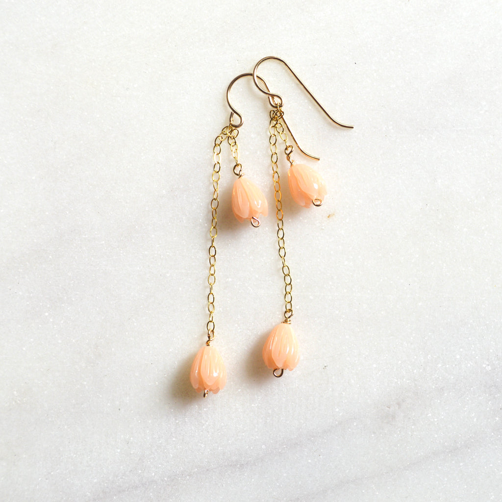 Peach Pikake Flower Earrings