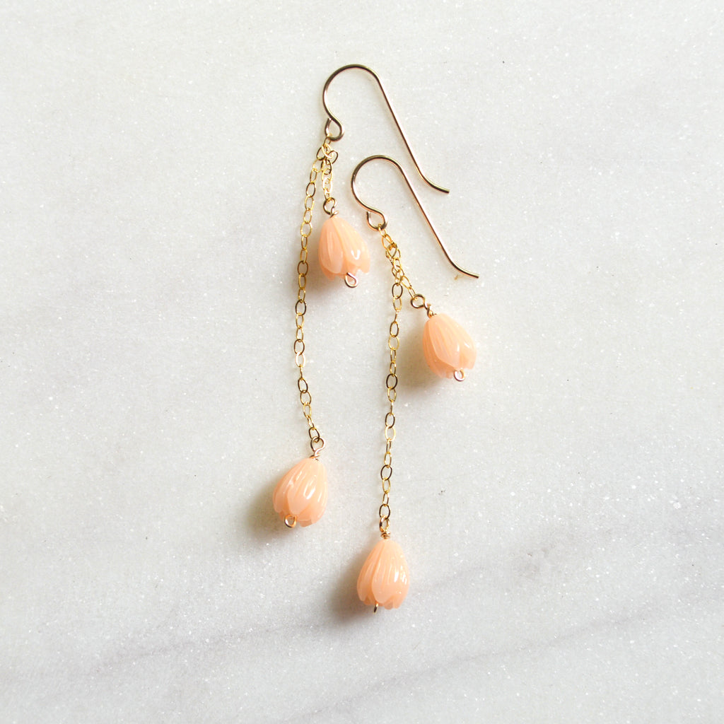 Peach Pikake Flower Earrings