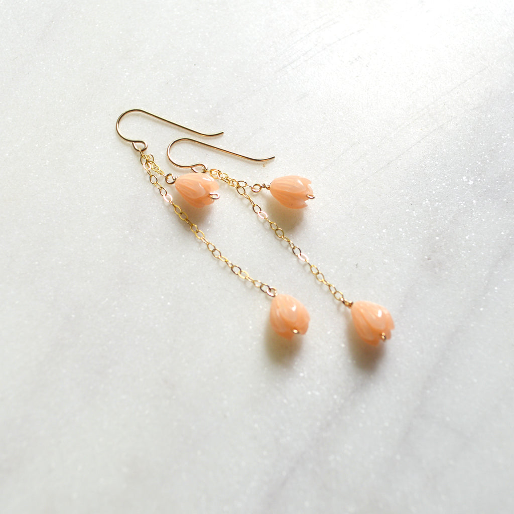Peach Pikake Flower Earrings