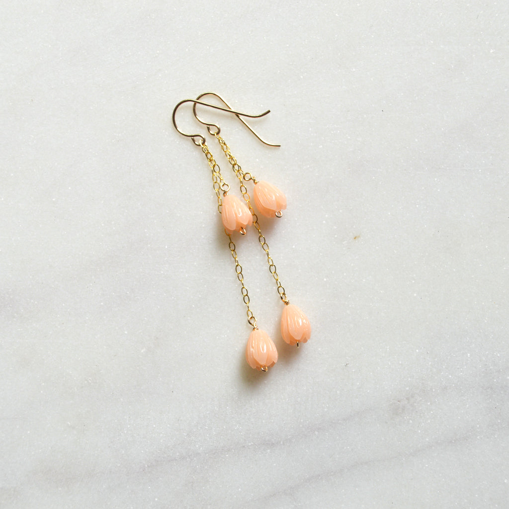 Peach Pikake Flower Earrings
