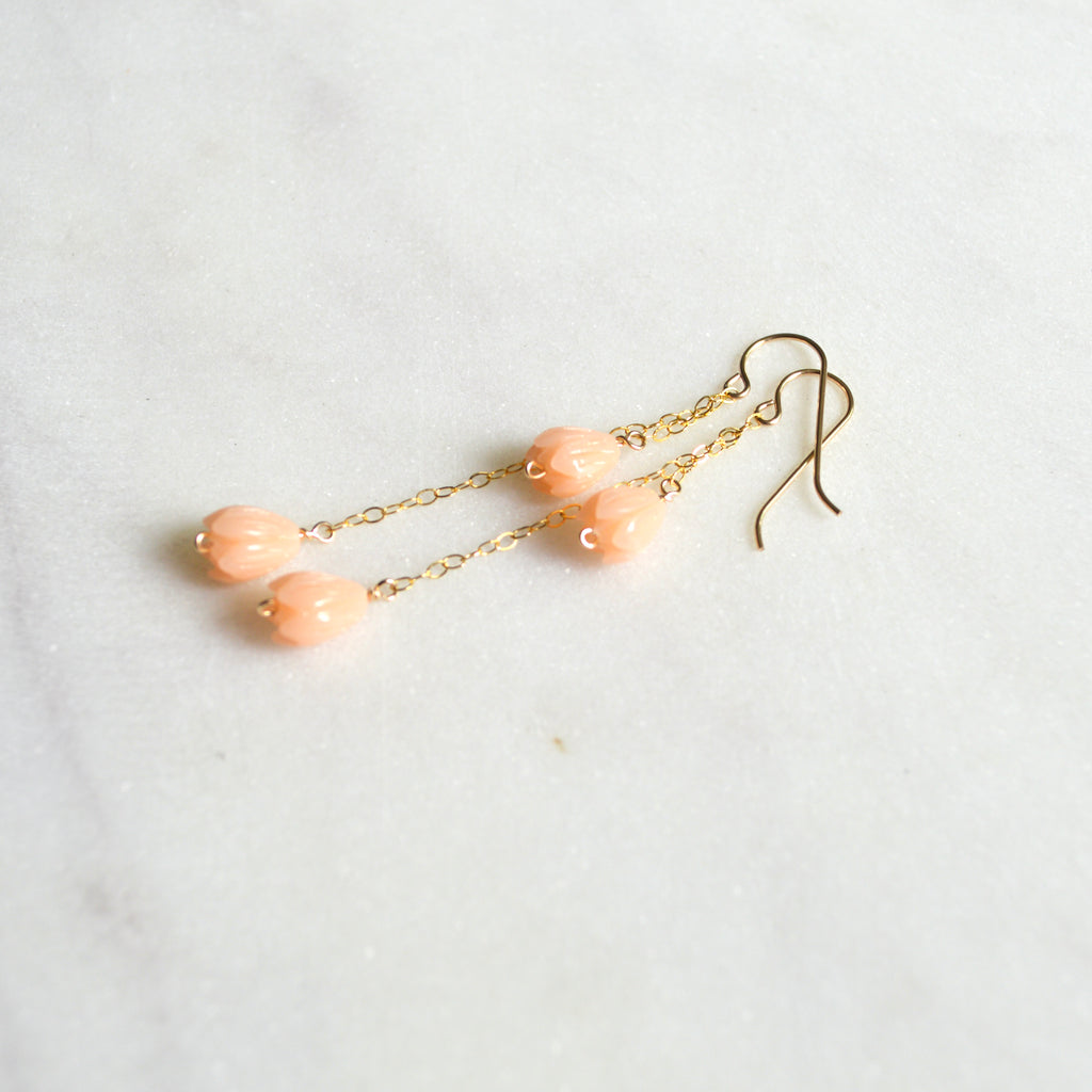Peach Pikake Flower Earrings