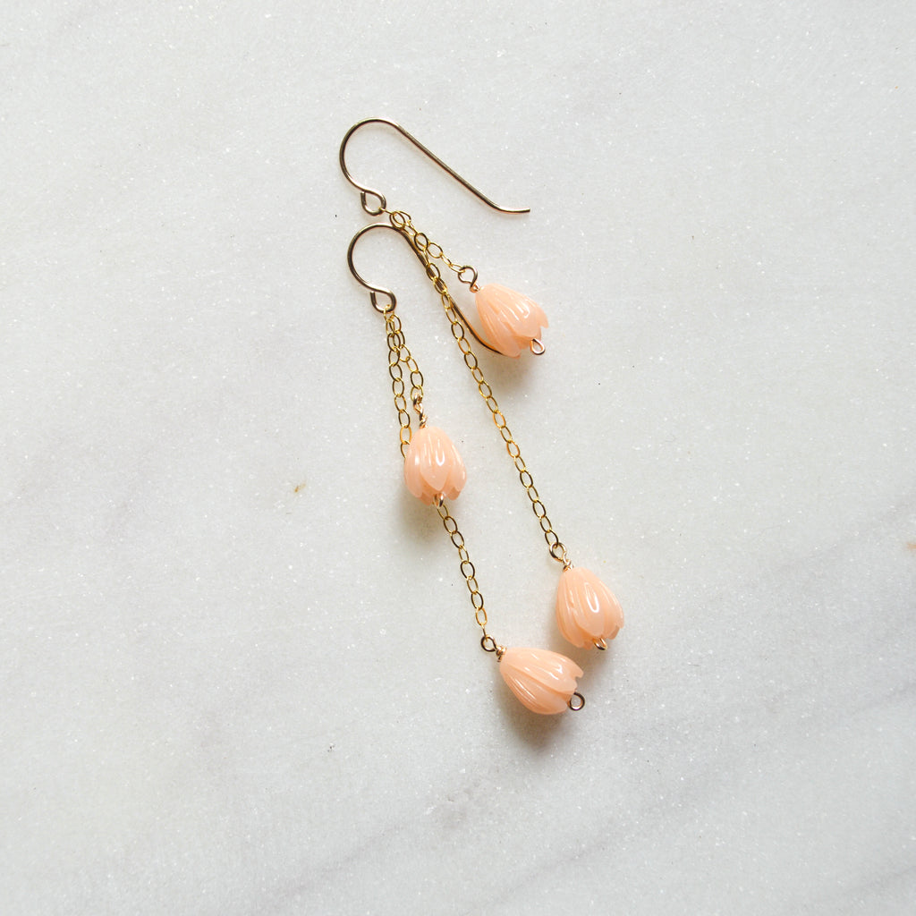 Peach Pikake Flower Earrings