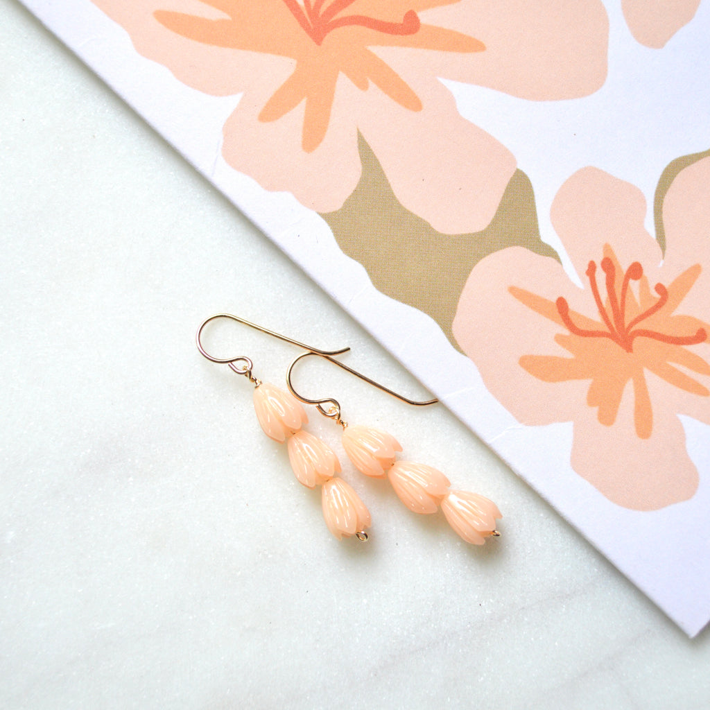 Triple Peach Pikake Earrings