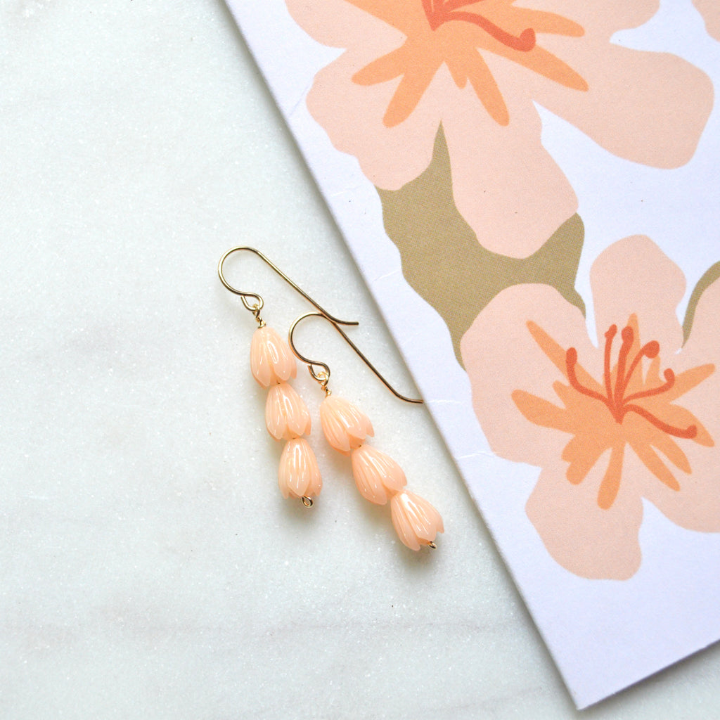 Triple Peach Pikake Earrings