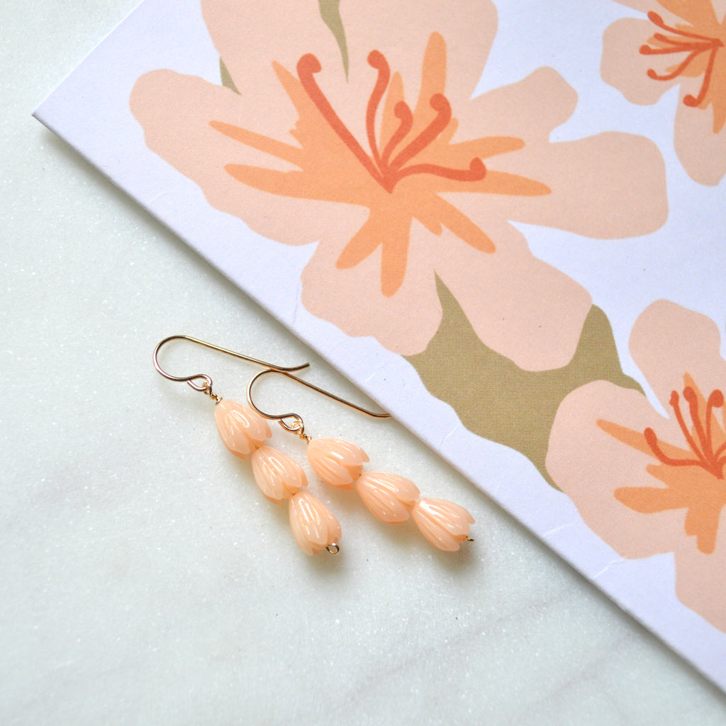 Triple Peach Pikake Earrings