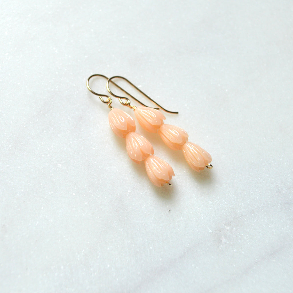 Triple Peach Pikake Earrings