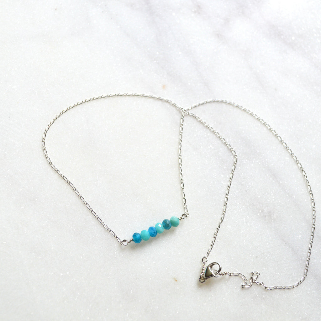 Amazonite Apatite Beaded Necklace Sterling