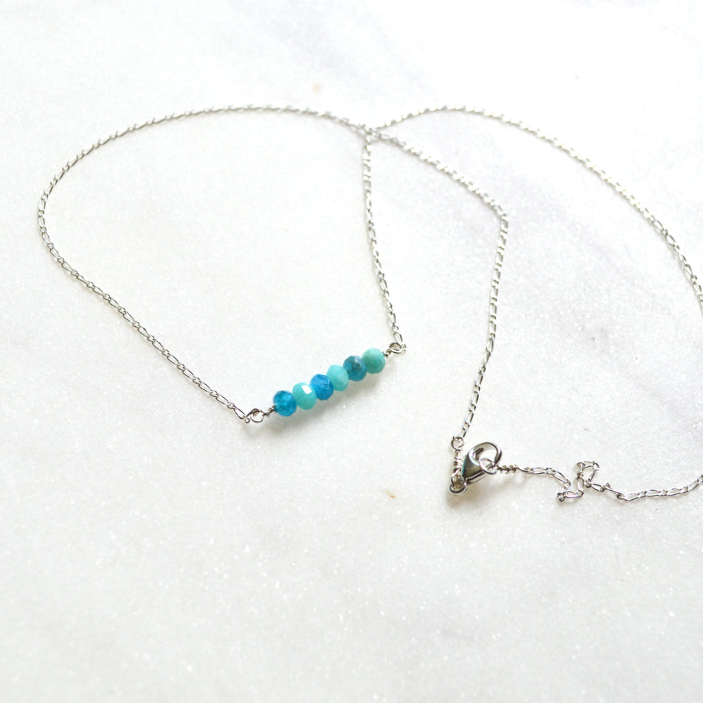 Amazonite Apatite Beaded Necklace Sterling