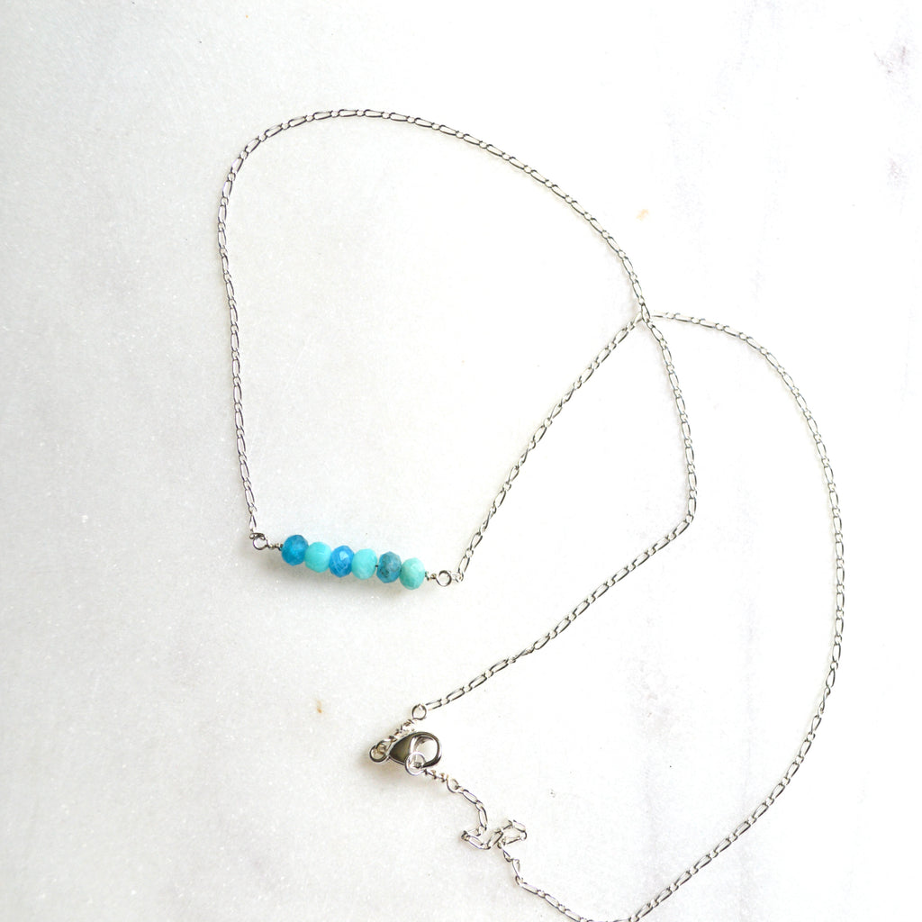 Amazonite Apatite Beaded Necklace Sterling