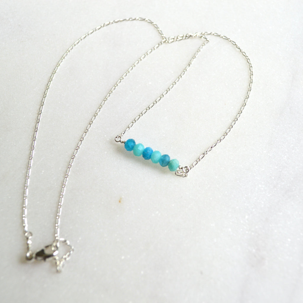 Amazonite Apatite Beaded Necklace Sterling