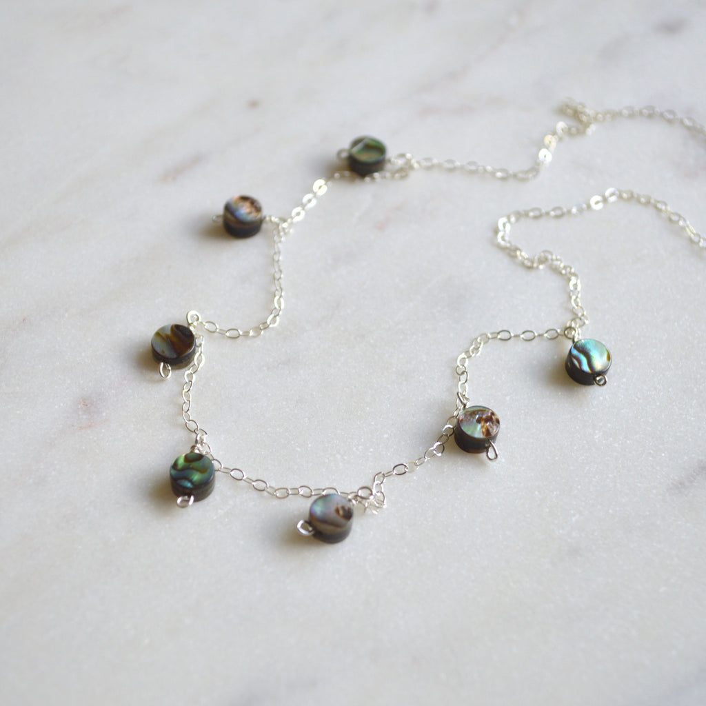 Tiny Abalone Coin Necklace in Sterling