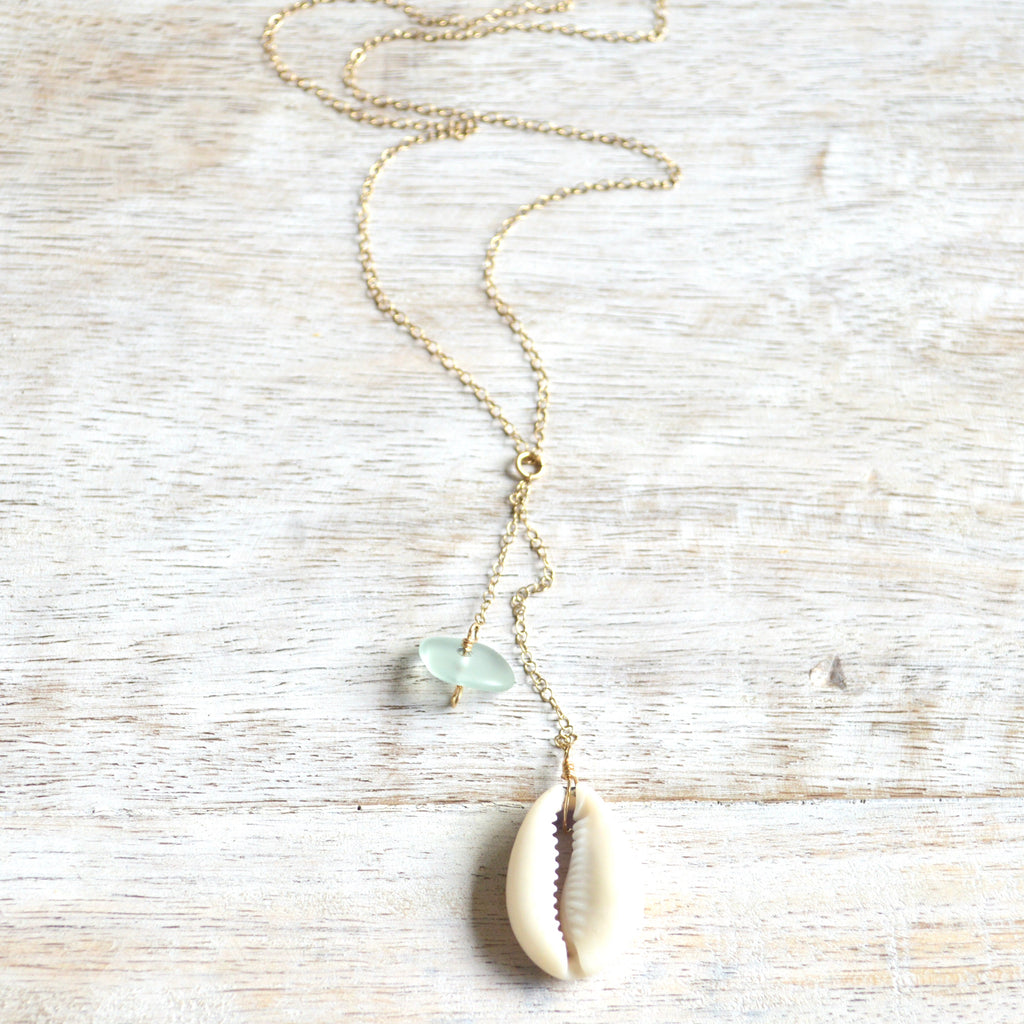 Cowrie Shell & Sea Glass Necklace