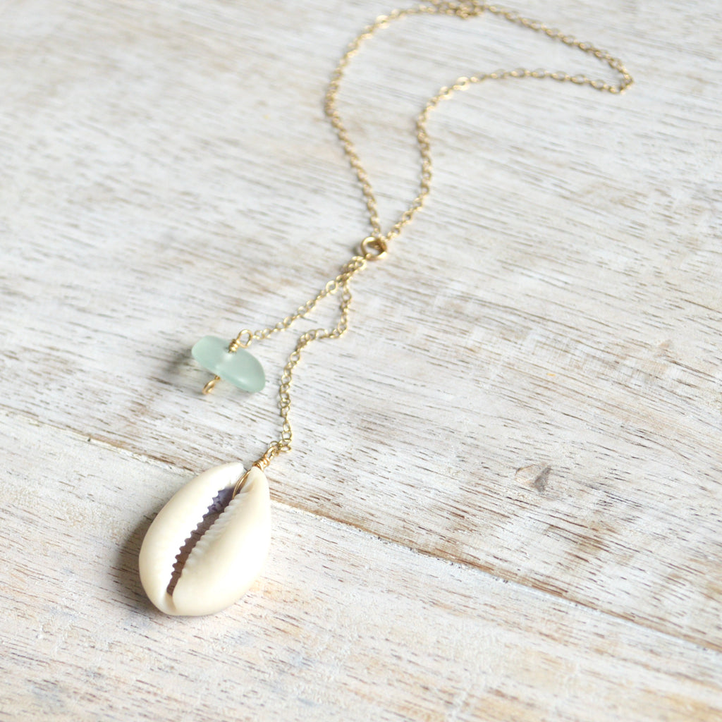 Cowrie Shell & Sea Glass Necklace