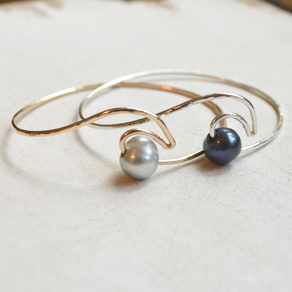 Wave Wrapped Pearl Bangle