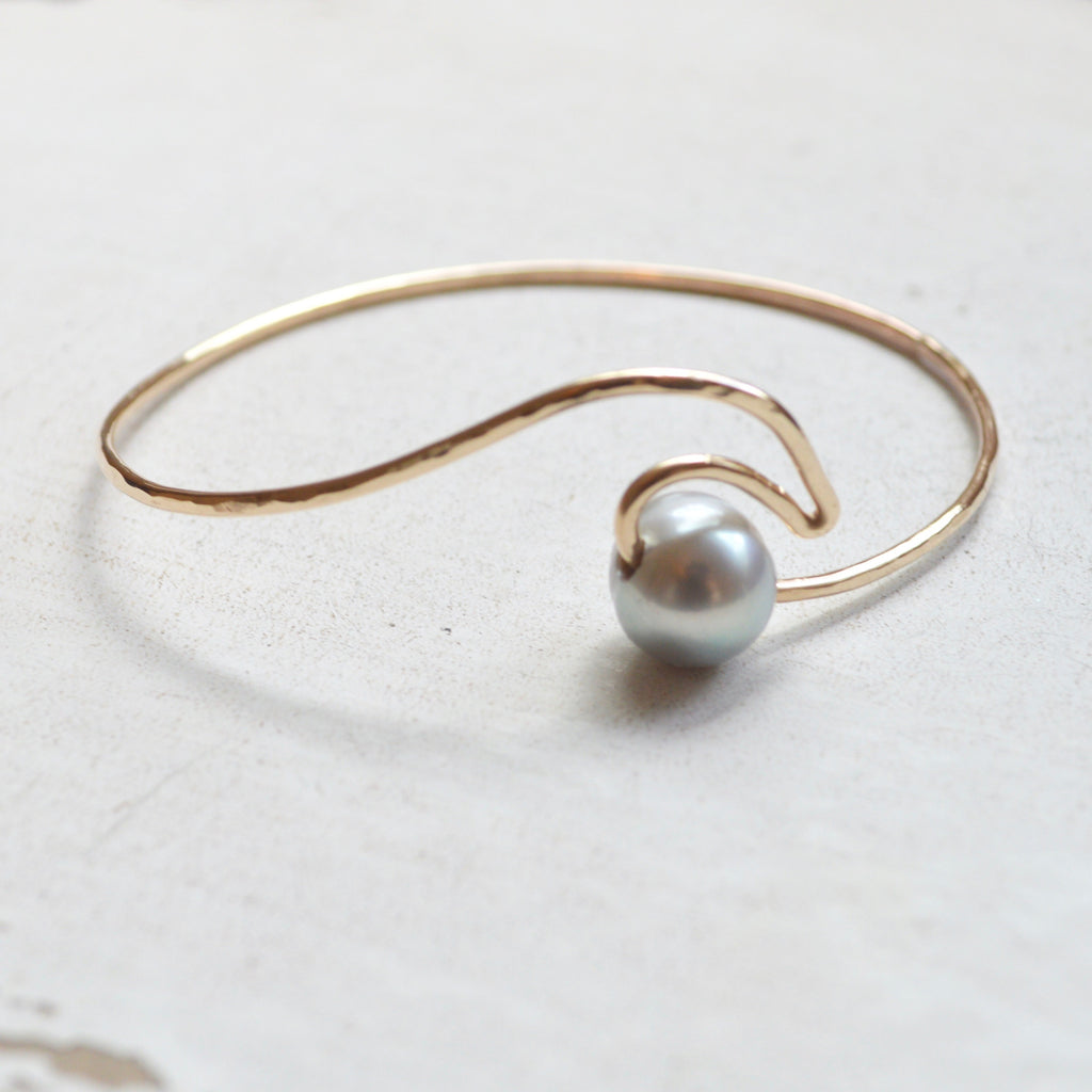 Wave Wrapped Pearl Bangle