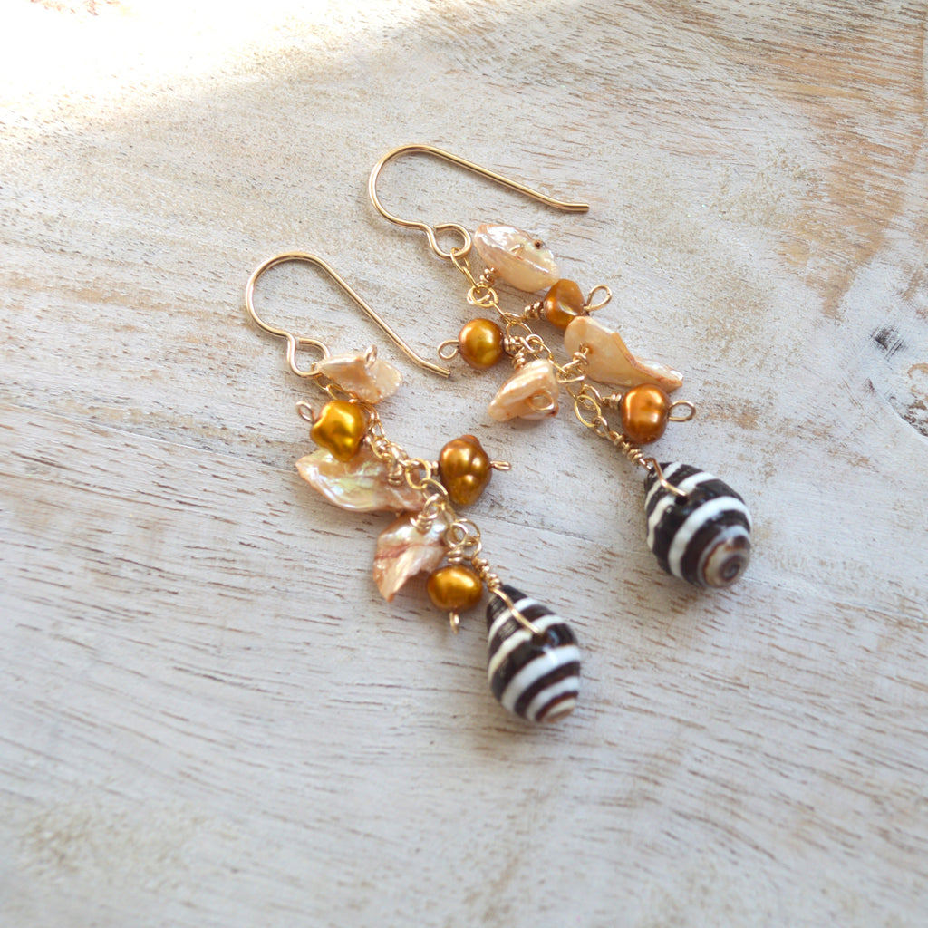 Pearls and Pyrene Shell Earrings