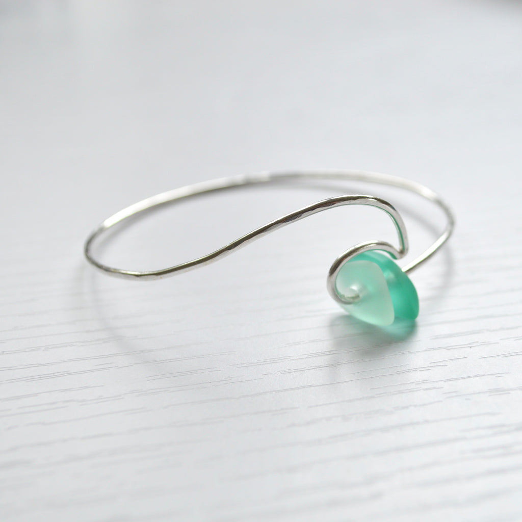 Sea Glass Wave Bangle in Sterling