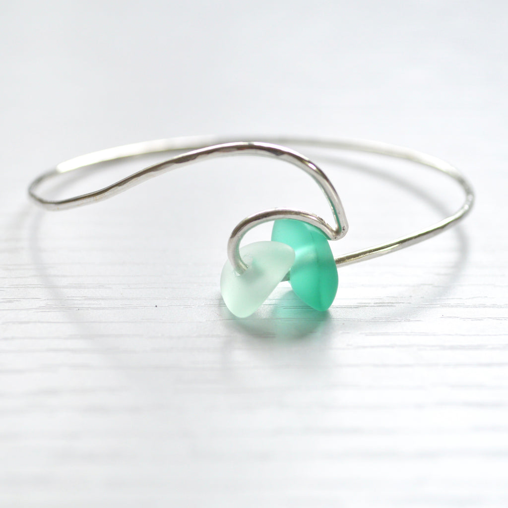 Sea Glass Wave Bangle in Sterling