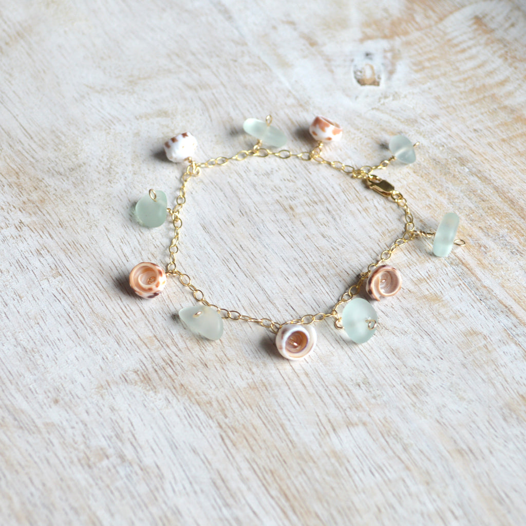 Puka Shell & Frosted Glass Chain Bracelet