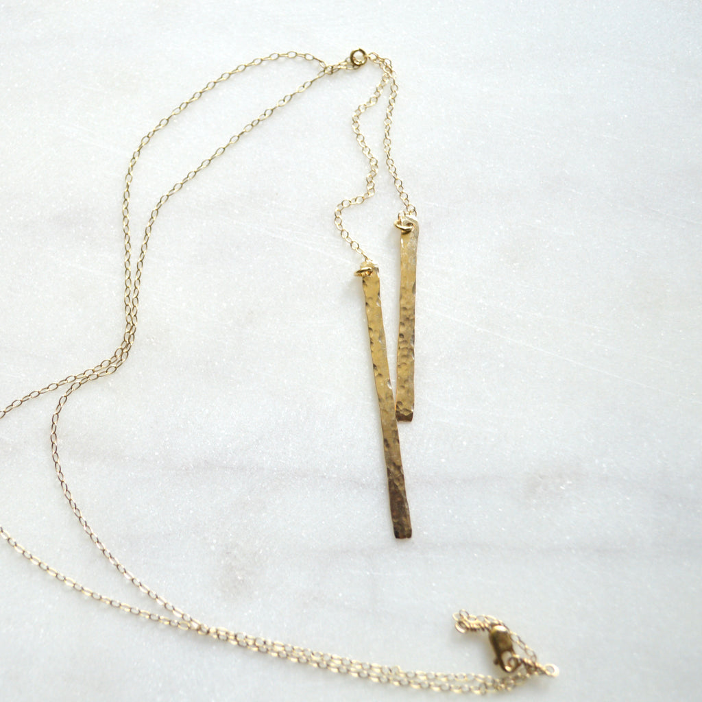 Double Gold Bar Pendant Necklace