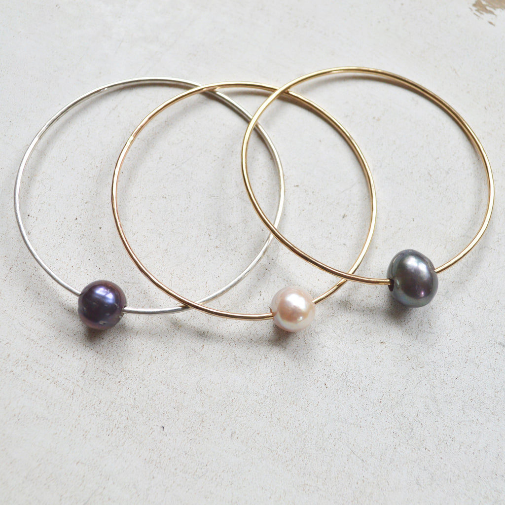 Pearl Bangle in Sterling or Gold