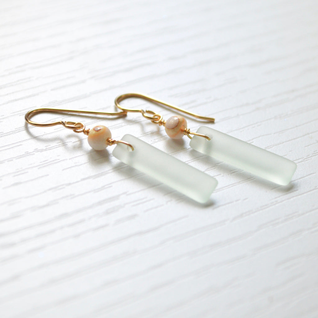 Mini Sea Foam Glass Rectangle Earrings