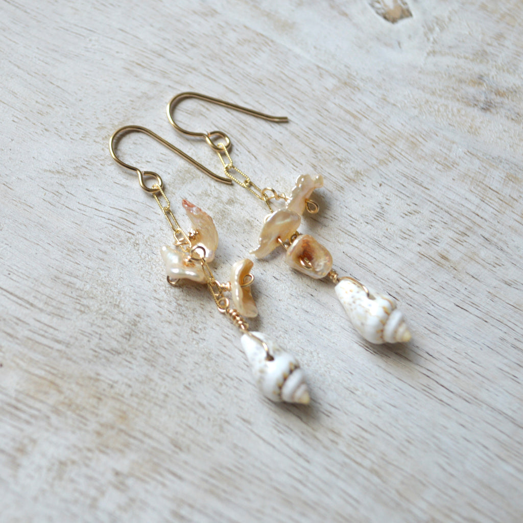 Keshi Pearls & Nassa Shell Earrings