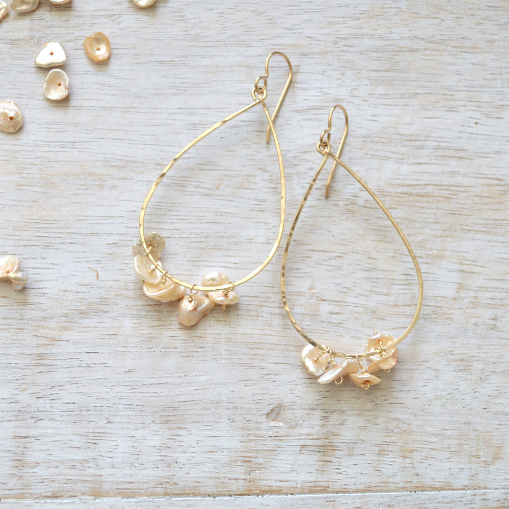 Keshi Pearl Gold Teardrop Earrings