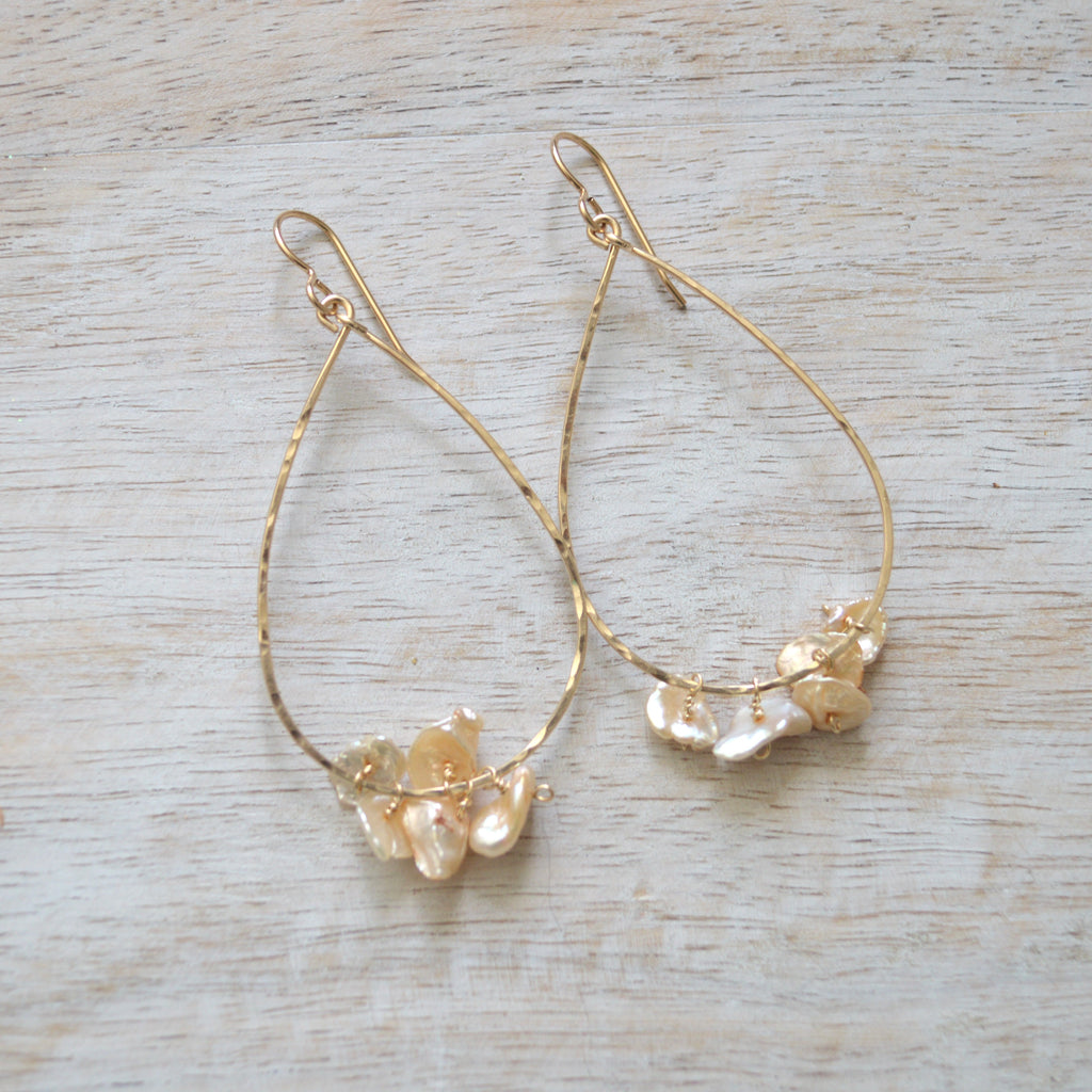 Keshi Pearl Gold Teardrop Earrings
