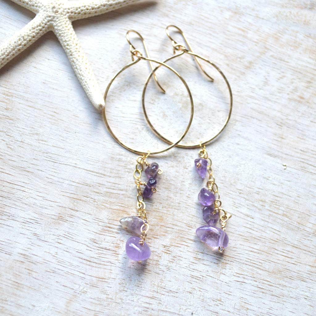 Amethyst Gold Filled Hoops