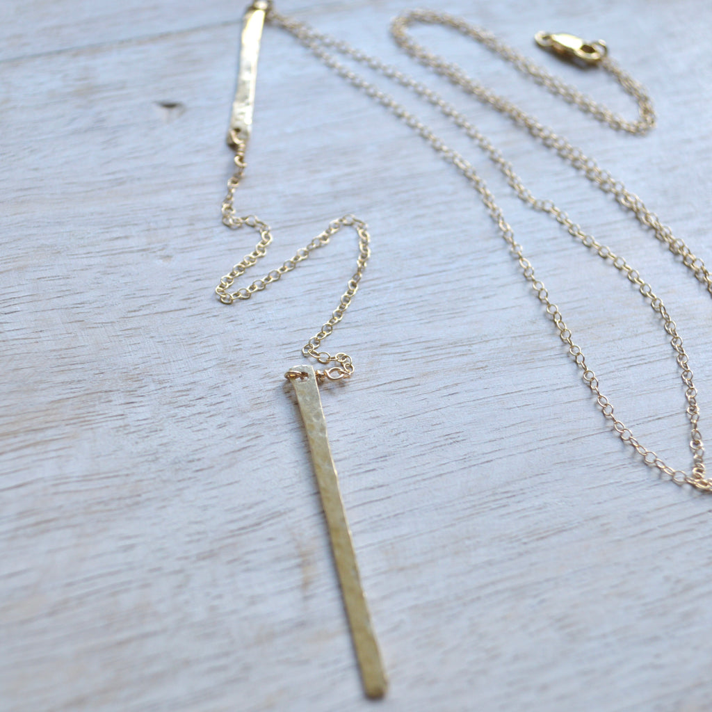Vertical Double Bar Necklace in Gold