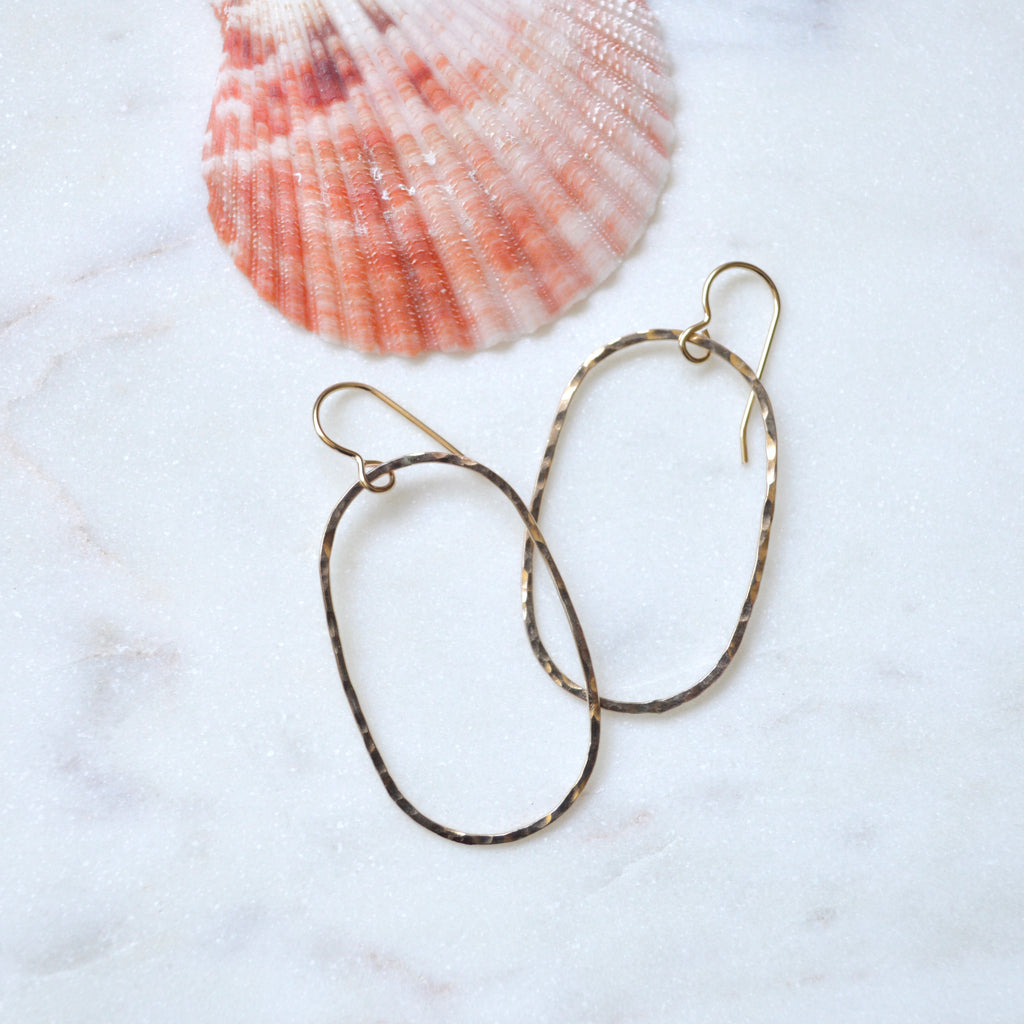 Oval Hammered Hoops in Sterling or Gold