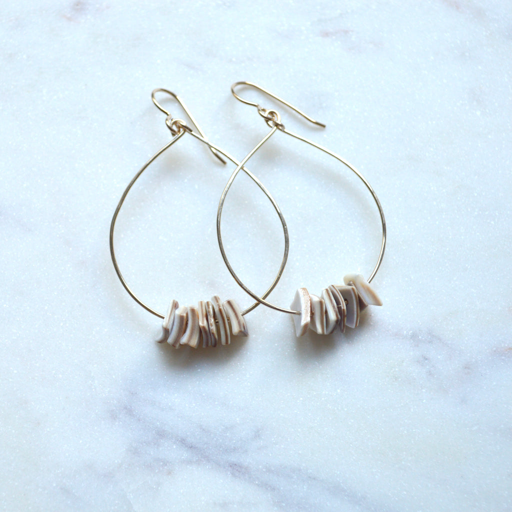 Gold Teardrop Earrings with Shells