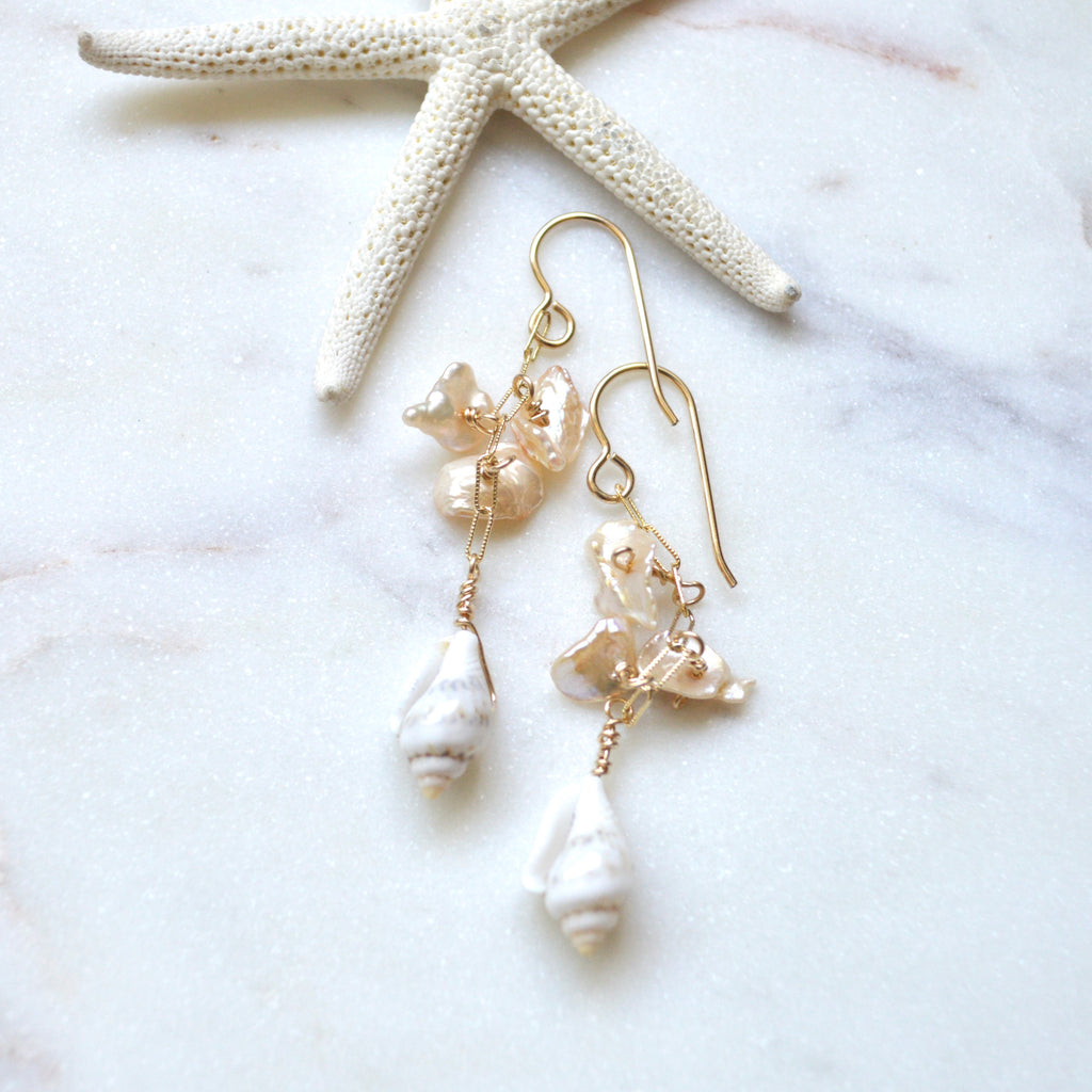 Keshi Pearls & Nassa Shell Earrings