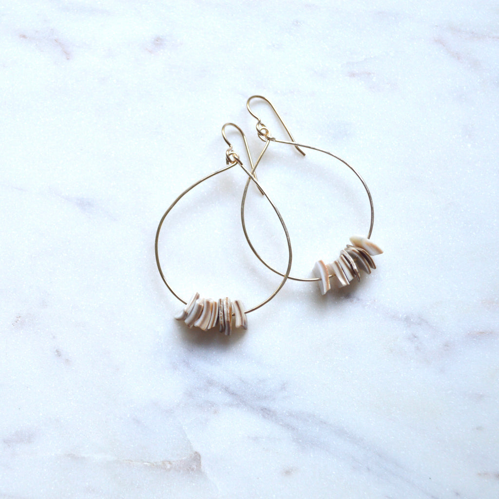 Gold Teardrop Earrings with Shells
