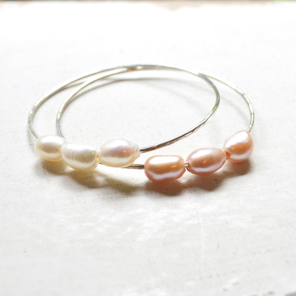 Rice Pearl Bangle in Sterling or Gold