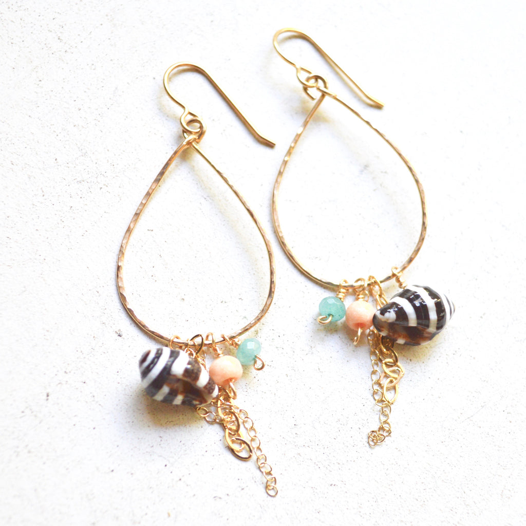 Gold Teardrop Earrings with Pyrene Shells