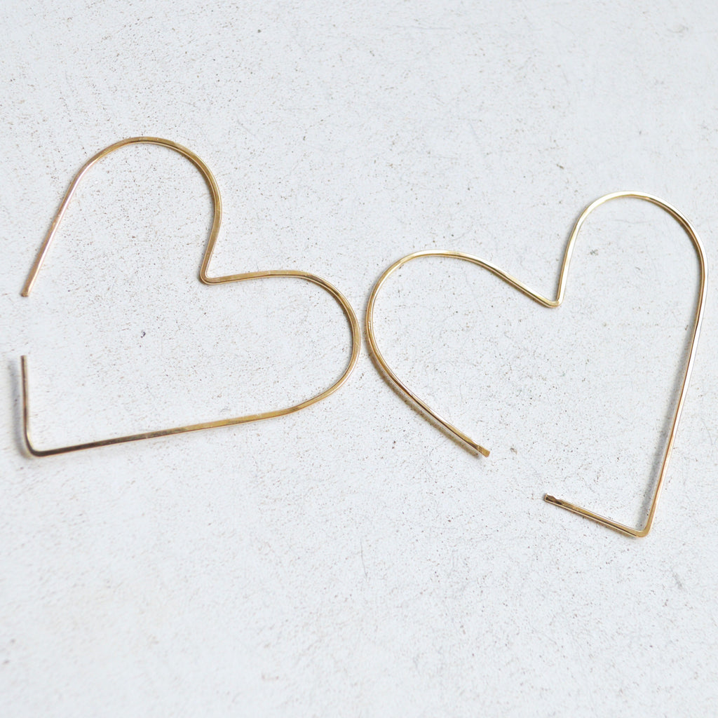 Gold Heart Wire Earrings