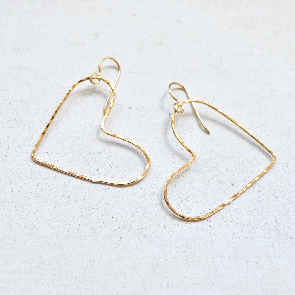 Hammered Heart Earrings In Sterling or Gold Filled
