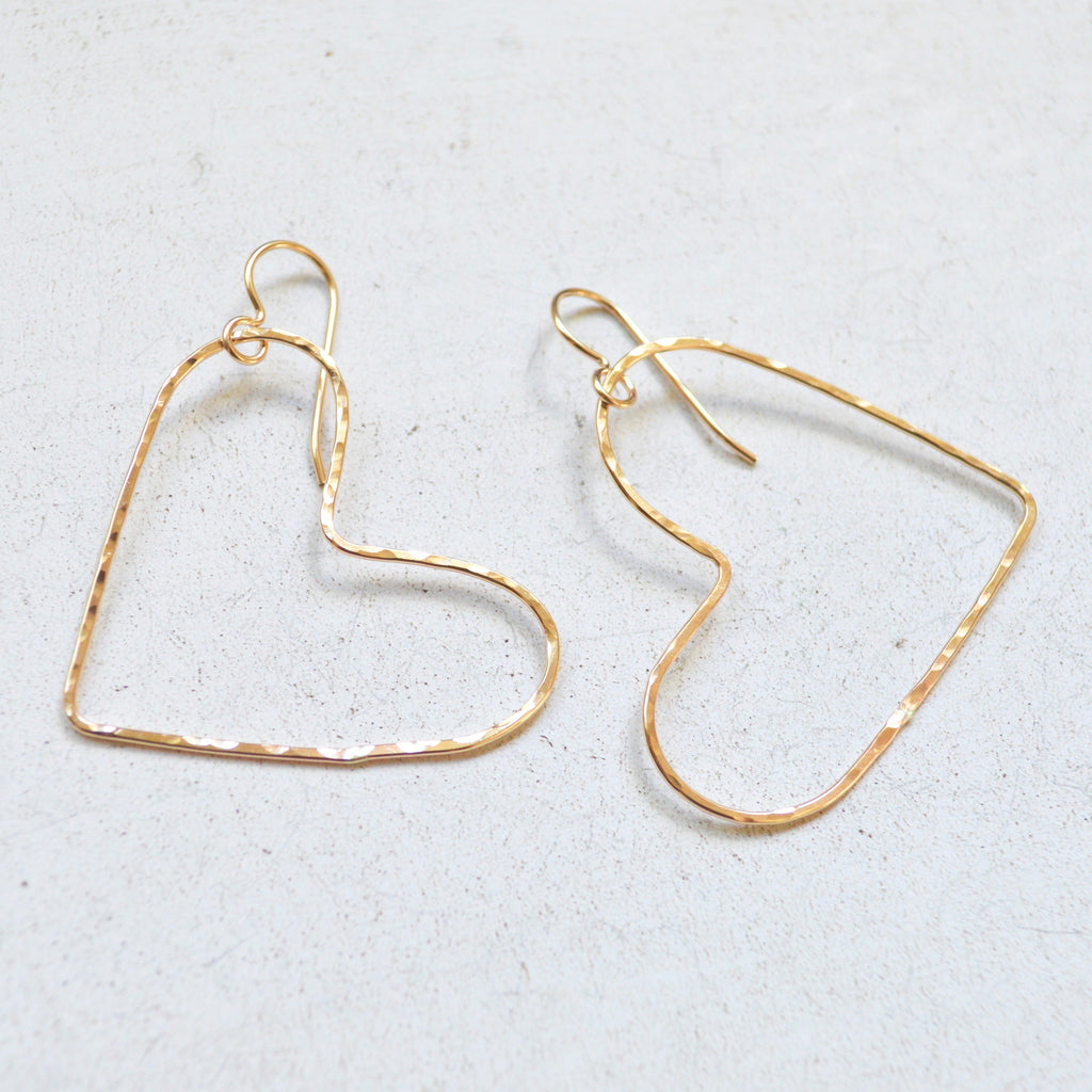 Hammered Heart Earrings In Sterling or Gold Filled